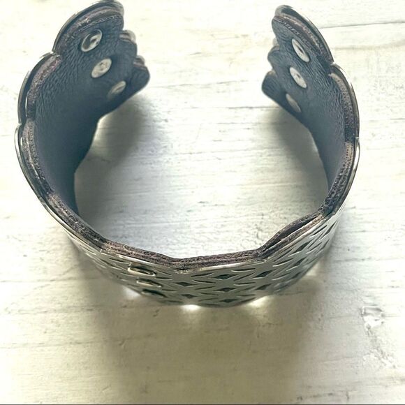 Silver tone wide cuff bracelet - Picture 6 of 11